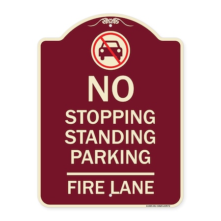 Signmission No Stopping Standing Fire Lane W/ Graphic Heavy-Gauge Aluminum Sign, 24" x 18", BU-1824-23573 A-DES-BU-1824-23573